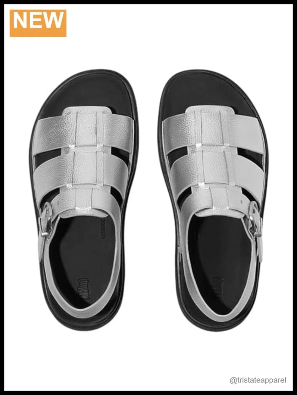 Metallic Tumbled-Leather Fisherman Sandals Platform Buckle Slingback